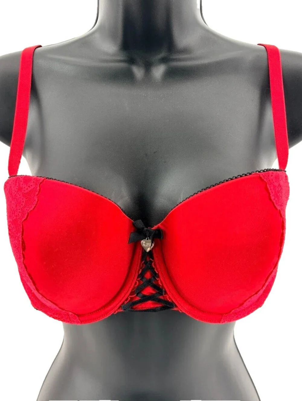 La Senza Fancy Red Bra Lace Underwire Ribbon 36C